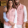 Camisa de combinaciones naranja, azul cielo y blanco EQ419 — detalle