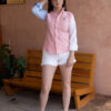 Camisa de combinaciones naranja, azul cielo y blanco FOR2755 — detalle