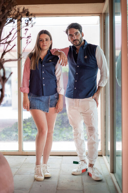 Camisa de combinaciones azul marino, rojizo y blanco | EQ420