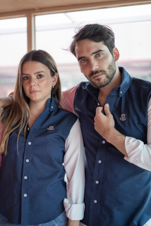 Alternative view of Camisa de combinaciones azul marino, rojizo y blanco | EQ420