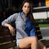 Camisa de combinaciones de cuadros azul marino y gris FOR2785 — detalle