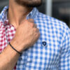 Camisa de combinaciones de cuadros azul cielo y rojo FOR2779 — vista posterior