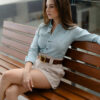 Camisa de lino color menta aqua FOR2774 — detalle de tela