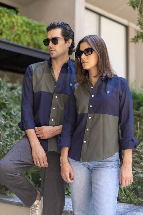 Camisa de combinaciones verde y marino EQ440 — vista frontal