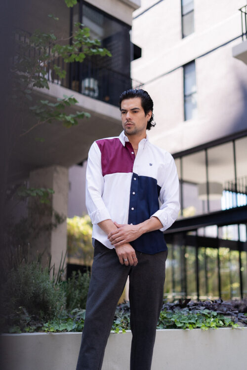 Camisa de combinaciones vino y marino FOR2805 — vista posterior