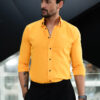 Camisa básica de lino color amarillo FOR2802 — vista posterior