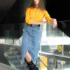 Camisa básica de lino color amarillo FOR2808 — vista posterior