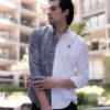 Camisa de combinaciones de rayas blanco y gris EQ442 — vista lateral