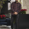 Camisa de franela de cuadros negro, gris y rojo FOR2829 — detalle