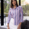 Camisa de rayas rojas EQ465 — detalle de tela