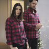 Camisa de franela de cuadros rojo y negro FOR2827 — detalle de tela
