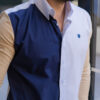 Camisa de combinaciones blanco, azul marino y beige FOR2876 — detalle
