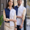 Camisa de combinaciones blanca, azul marino y beige EQ478 — detalle