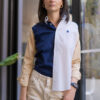 Camisa de combinaciones blanco, azul marino y beige FOR2880 — detalle