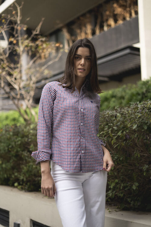 Camisa de mini cuadros rojo y marino EQ471 — vista lateral