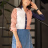 Camisa de combinaciones rosa, blanco y marino FOR2893 — vista lateral
