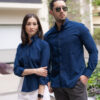 Camisa básica azul acero EQ481 — vista frontal
