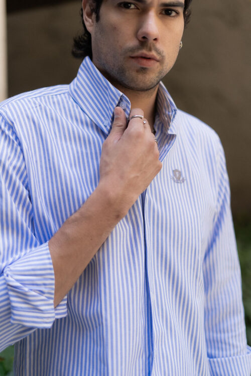 Camisa de rayas azul cielo FOR2890 — vista posterior