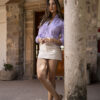 Camisa de mini cuadros morados FOR2925 — detalle