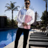 Camisa de combinaciones blanco, cielo y rojizo FOR2908 — vista lateral