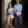 Camisa de combinaciones azul cielo, menta y rosa EQ498 — detalle