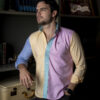 Camisa de minicuadros rosa, amarillo, azul cielo y menta FOR2936 — en modelo
