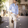 Camisa de minicuadros azul cielo y blanco FOR2922 — detalle