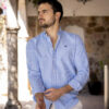 Camisa de minicuadros azul cielo y blanco FOR2922 — vista posterior