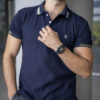 Playera polo elite marino y verde POL0010 — vista lateral