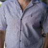 Camisa de manga corta de rayas marino y blanco FOR2955 — vista posterior