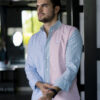 Camisa de combinaciones de rayas naranja, azul y menta FOR2969 — vista lateral