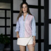 Camisa de combinaciones de rayas naranja, azul y menta FOR2970 — detalle