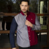 Camisa de combinaciones vino, gris y marino FOR2900 — vista lateral