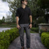 Camisa stretch unisex de manga corta color negro FOR2993 — vista lateral