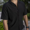 Camisa stretch unisex de manga corta color negro FOR2993 — detalle