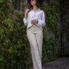 Camisa stretch unisex de color blanco FOR2996 — detalle de tela