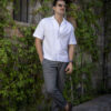 Camisa stretch unisex de manga corta color blanco FOR2995 — detalle