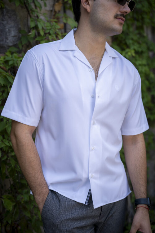 Camisa stretch unisex de manga corta color blanco FOR2995 — vista frontal