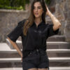 Camisa stretch unisex de manga corta color negro FOR2993 — vista posterior