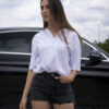 Camisa stretch unisex de manga corta color blanco FOR2995 — detalle de tela