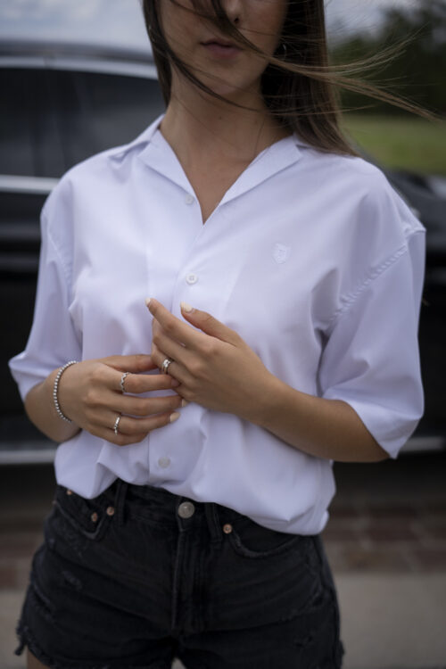 Camisa stretch unisex de manga corta color blanco FOR2995 — vista posterior