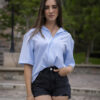 Camisa stretch unisex de manga corta color azul cielo FOR2997 — detalle de tela