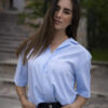 Camisa stretch unisex de manga corta color azul cielo FOR2997 — vista posterior