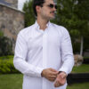 Camisa stretch unisex de color blanco FOR2996 — vista lateral