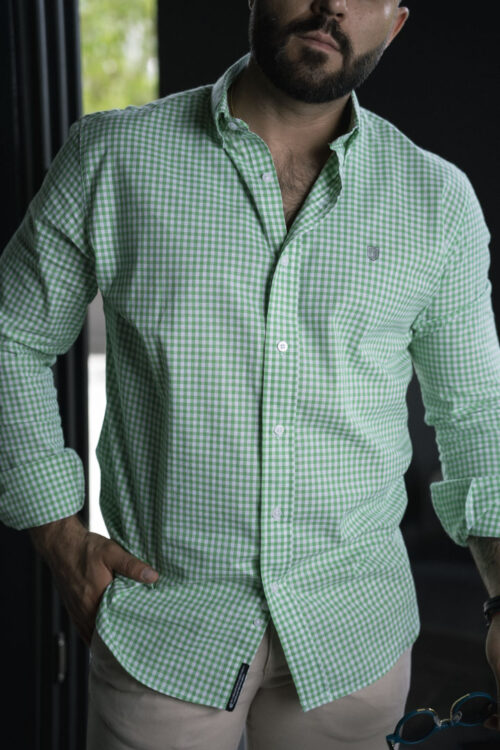 Camisa de mini cuadros verde FOR3031 — vista frontal