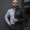 Camisa de combinaciones de rayas blanco y negro FOR3021 — vista lateral