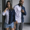 Camisa de combinaciones gris y marino FOR3025 — vista lateral