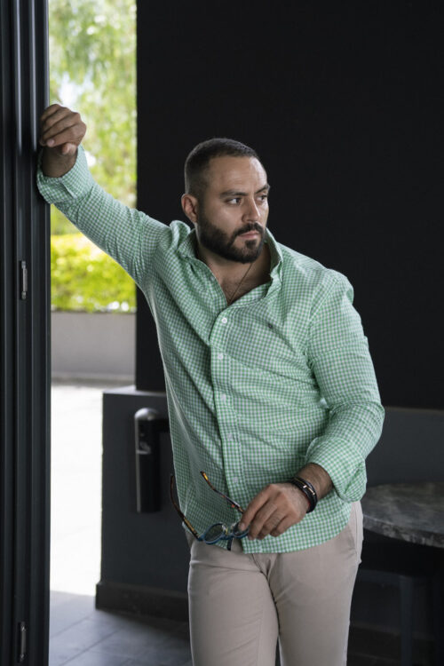 Camisa de mini cuadros verde FOR3031 — vista posterior