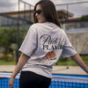 Playera Padel oversize beige con estampado "Padel Player" OV0008 — detalle de tela