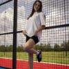 Playera Padel oversize hueso con estampado de F OV0009 — en modelo